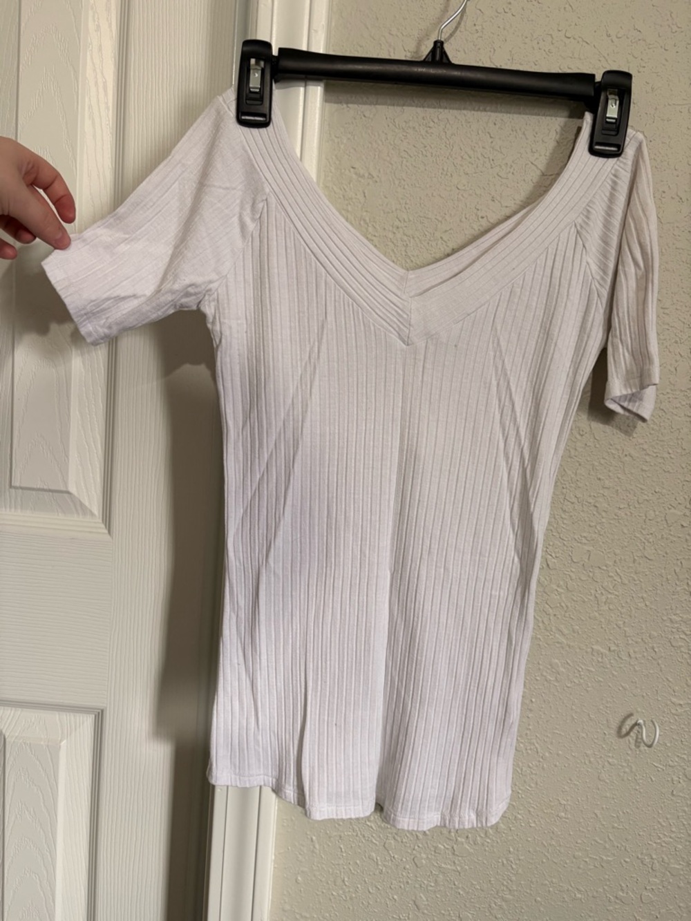 ASOS Ribbed V-Neck Short Sleeve Top - White